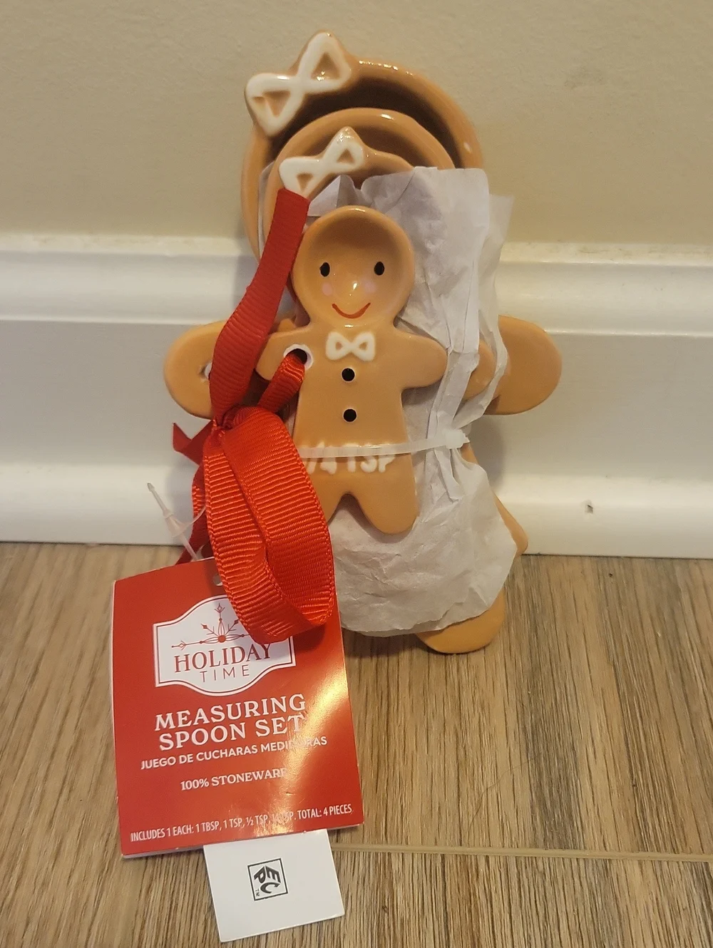 Holiday Time Gingerbread Measuring Spoon Set - Tan, White & Red